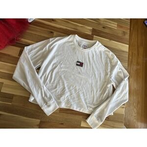 Tommy Hilfiger Top Womens Medium White Long Sleeve Cropped Pullover 90s